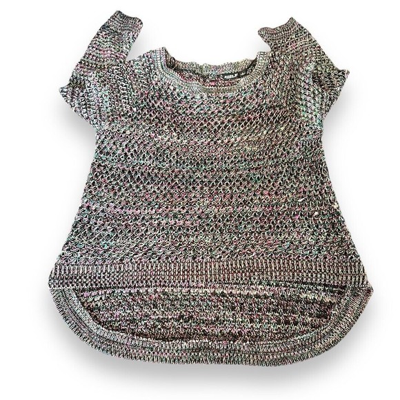 Allen B. By Allen Schwartz Black Rainbow Loose Knit High Low Sweater Sz Large - Picture 3 of 13